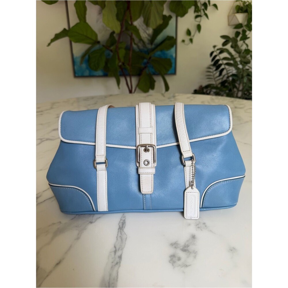 Coach Vintage Y2K Hamptons Leather Satchel Pool Blue … - Gem